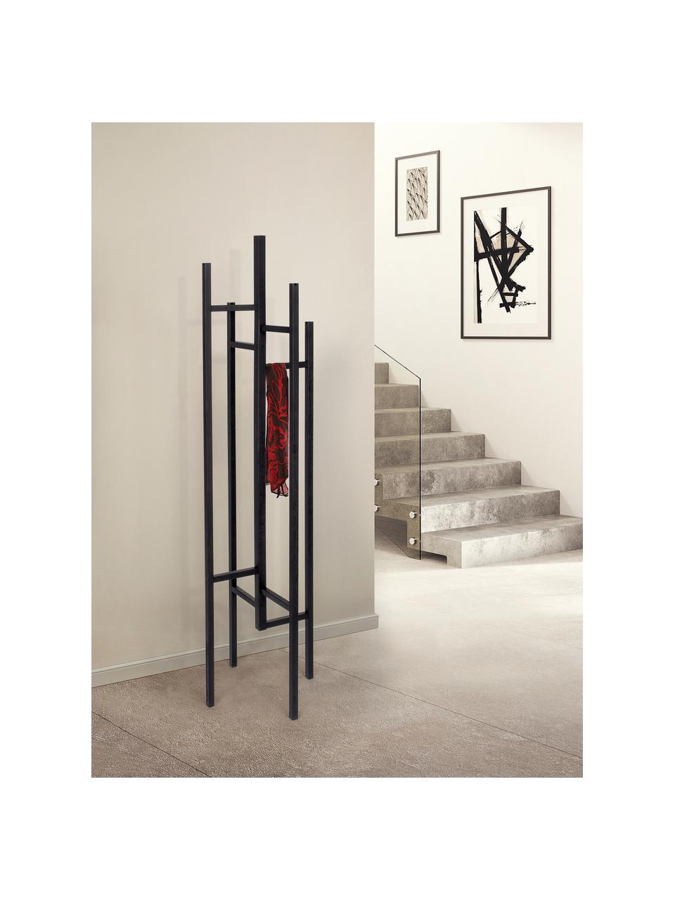 Porte-manteau avec 5 crochets Eigen, Bois de chêne, massif et laqué, certifié FSC®, Noir, larg. 47 x haut. 175 cm