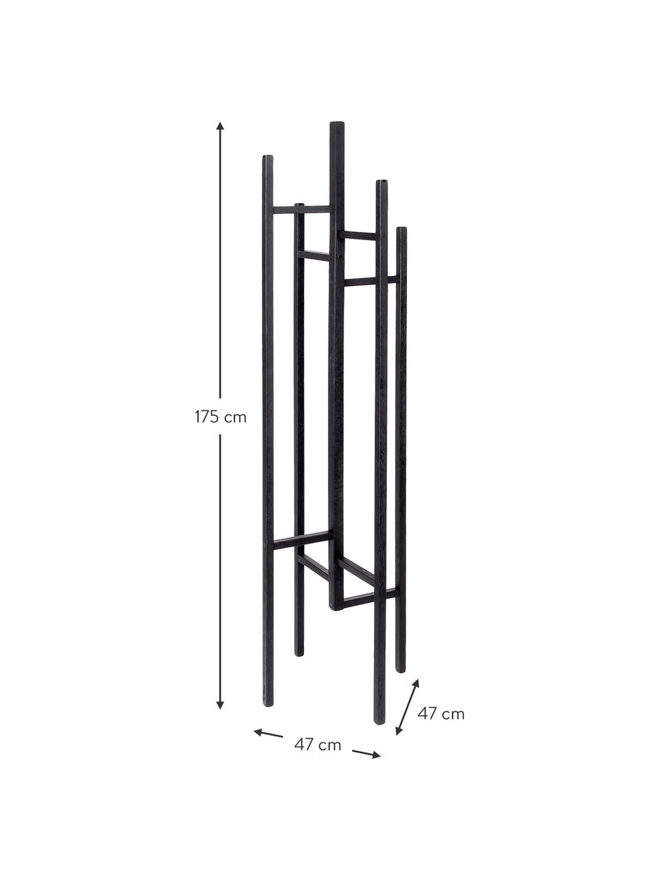 Porte-manteau avec 5 crochets Eigen, Bois de chêne, massif et laqué, certifié FSC®, Noir, larg. 47 x haut. 175 cm