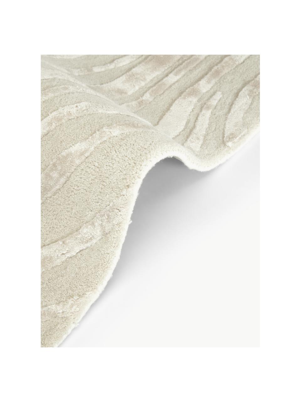 Handgetufteter Kurzflorteppich Winola mit Hoch-Tief-Struktur, Flor: 51 % Viskose, 49 % Wolle, Off White, B 200 x L 300 cm (Größe L)