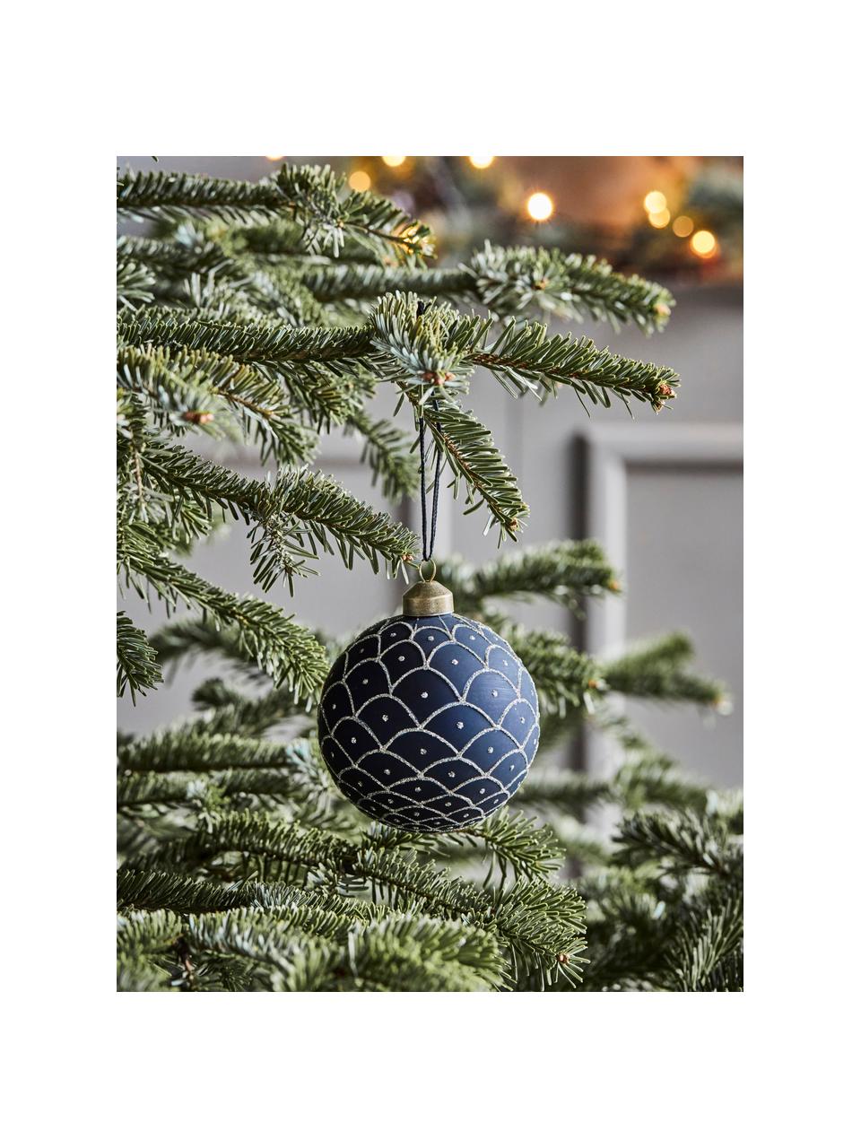 Palline di Natale fatte a mano Epoca, 4 pz, Vetro, Grigio-blu, dorato, Ø 10 cm