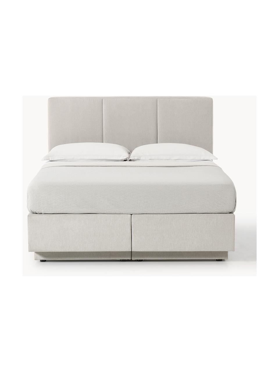 Boxspringbett Oberon mit Stauraum, Bezug: 100 % Polyester Der strap, Matratze: 5-Zonen-Taschenfederkern, Füße: Kunststoff Dieses Produkt, Webstoff Hellbeige, B 140 x L 200 cm, Härtegrad H2