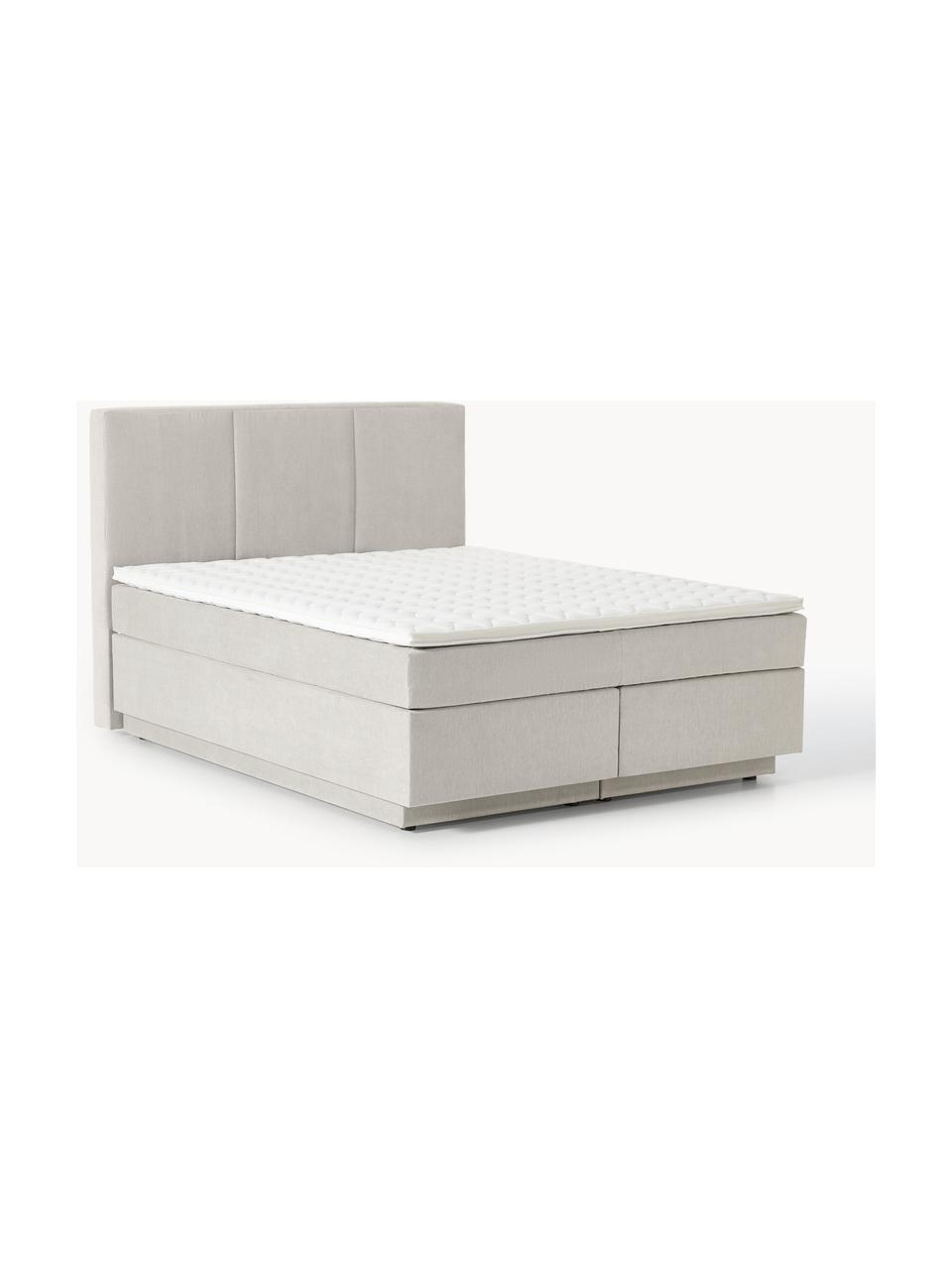 Boxspringbett Oberon mit Stauraum, Bezug: 100 % Polyester Der strap, Matratze: 5-Zonen-Taschenfederkern, Füße: Kunststoff Dieses Produkt, Webstoff Hellbeige, B 140 x L 200 cm, Härtegrad H2