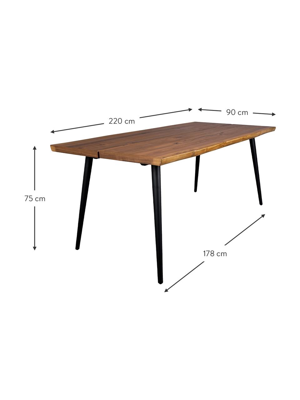 Esstisch Alagon mit Baumkanten-Design, in verschiedenen Grössen, Tischplatte: Mitteldichte Holzfaserpla, Beine: Stahl, pulverbeschichtet, Walnussholzfurnier, B 160 x T 90 cm