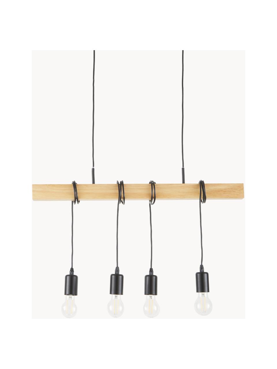 Hanglamp Townshend van hout, Baldakijn: gelakt staal, Zwart, rubberhout, B 70 x H 25 cm