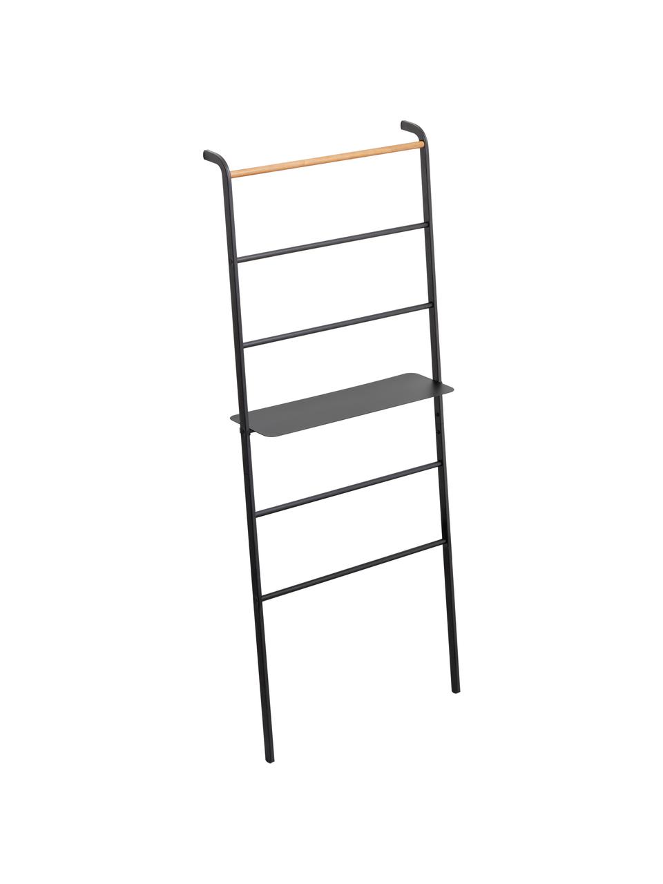 Metalen ladderrek Lena in zwart, Frame: gepoedercoat metaal, Stang: hout, Zwart, B 66 cm x H 160 cm