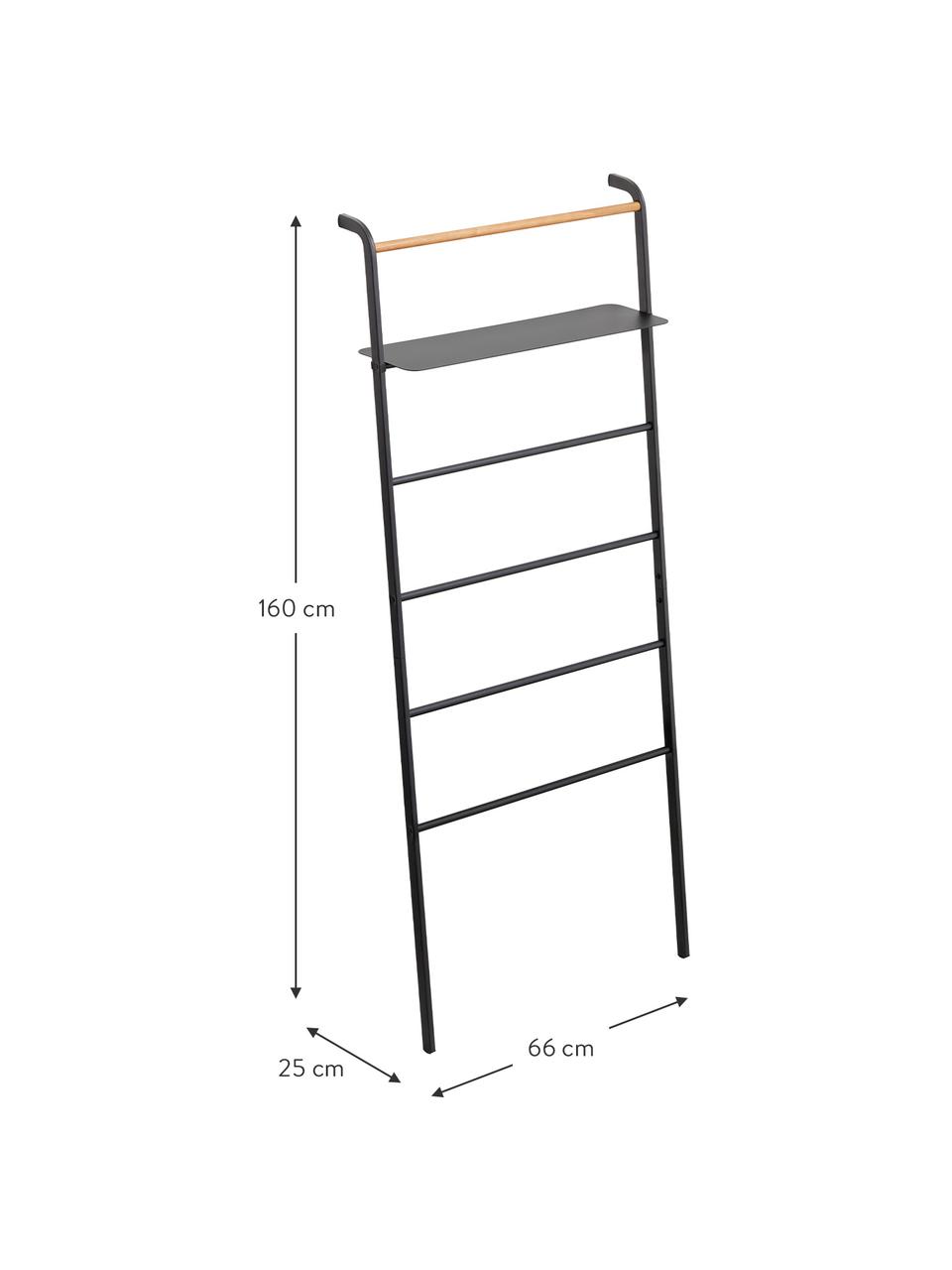 Metall-Leiterregal Lena in Schwarz, Gestell: Metall, pulverbeschichtet, Stange: Holz, Schwarz, B 66 x H 160 cm