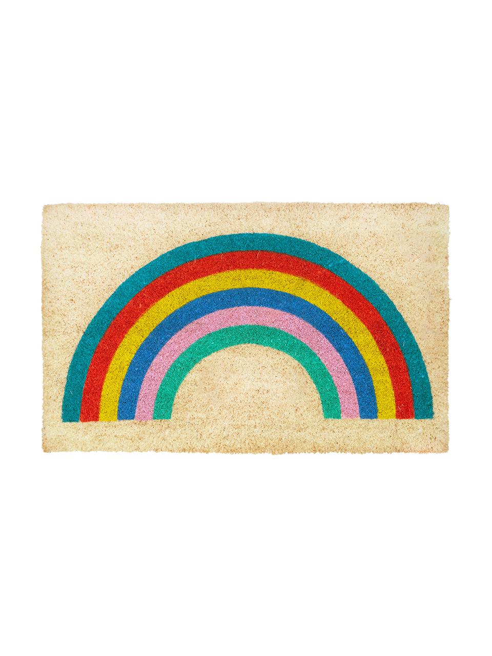 Fußmatte Rainbow mit Regenbogen Motiv, Oberseite: Kokosfaser, Unterseite: Kunststoff (PVC), Beige, Mehrfarbig, 45 x 75 cm