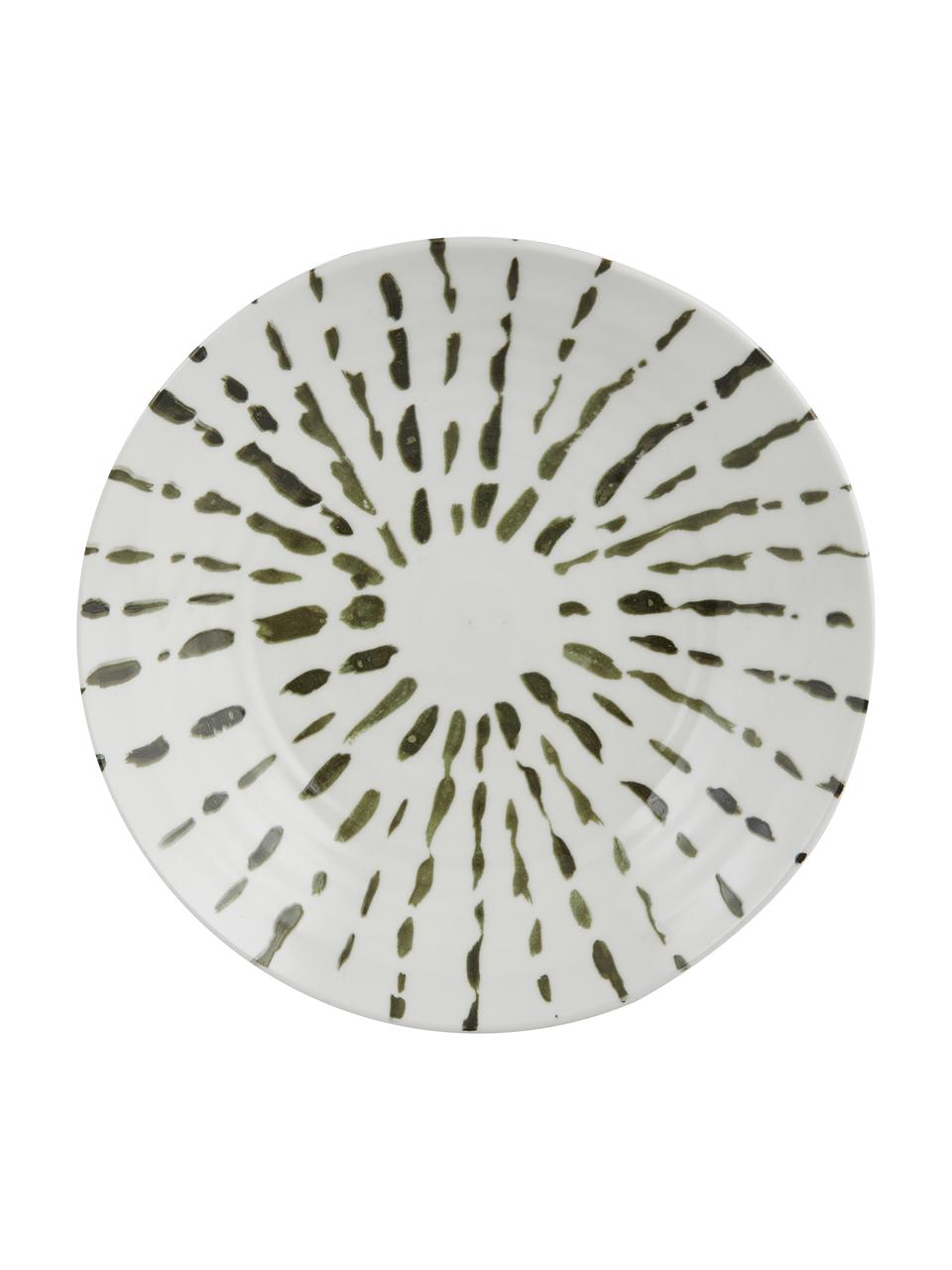 Ručne maľovaný hlboký tanier Sparks, Kamenina, Biela, zelená, Ø 22 cm