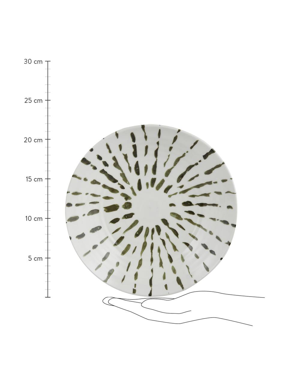 Assiette creuse peinte à la main Sparks, 2 pièces, Grès cérame, Blanc, vert, Ø 22 cm