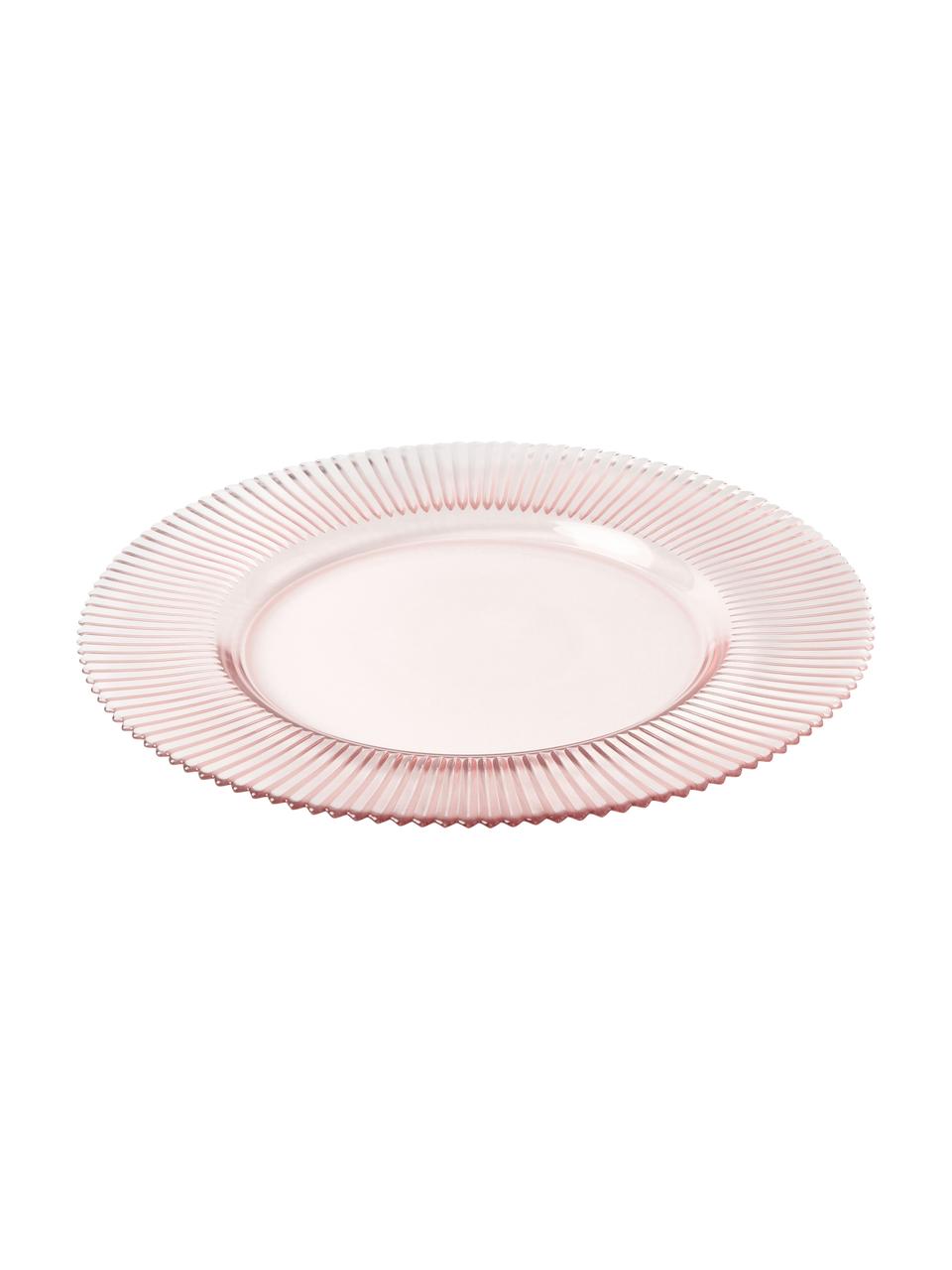 Podtalíře s drážkovaným reliéfem Effie, 2 ks, Sklo, Světle růžová, Ø 33 cm