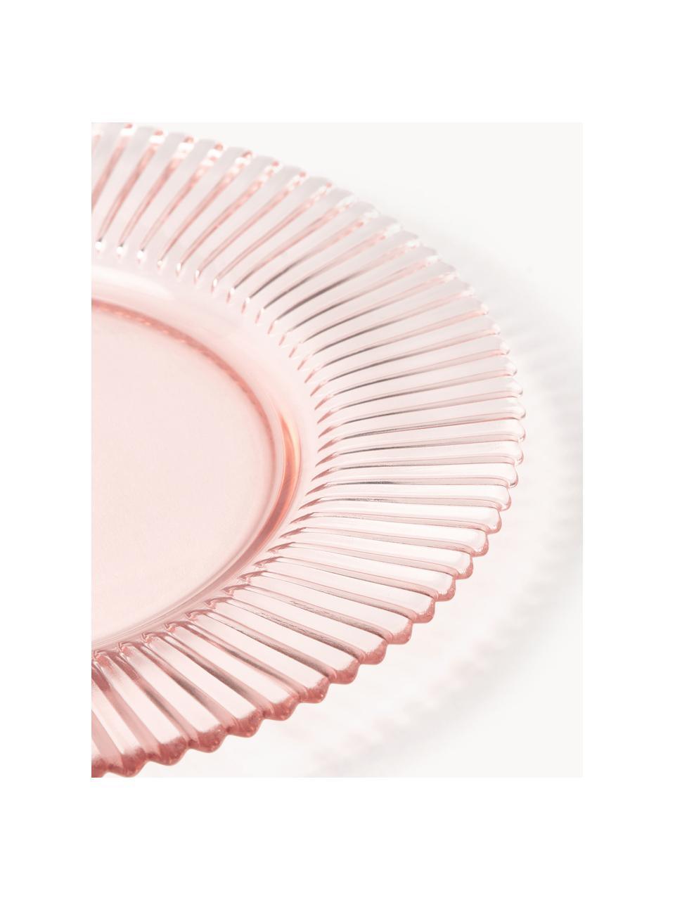 Bajoplatos con relieve Effie, 2 uds., Vidrio, Rosa pálido, Ø 33 cm