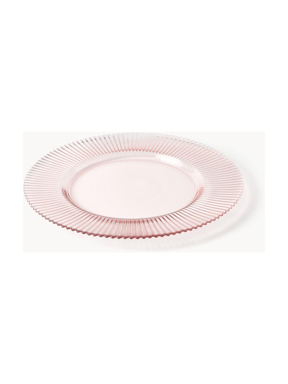 Dessous-de-plat en verre strié Effie, 2 pièces, Verre, Rose pâle, Ø 33 cm