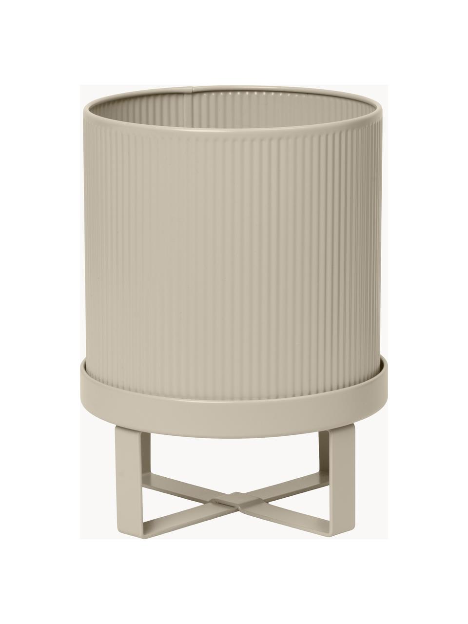 Vaso con superficie millerighe Bau, alt. 24 cm, Acciaio verniciato a polvere, Beige chiaro, Ø 18 x Alt. 24 cm