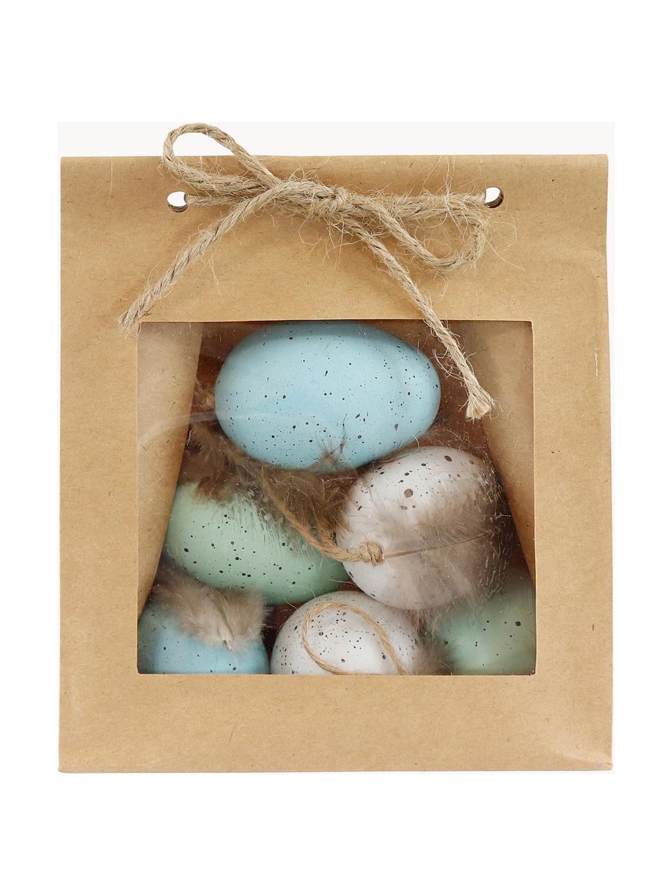 Set de adornos de Pascua para colgar Zoja, 6 uds., Adornos: plástico, plumas, Verde, blanco, azul, Ø 4 x Al 6 cm