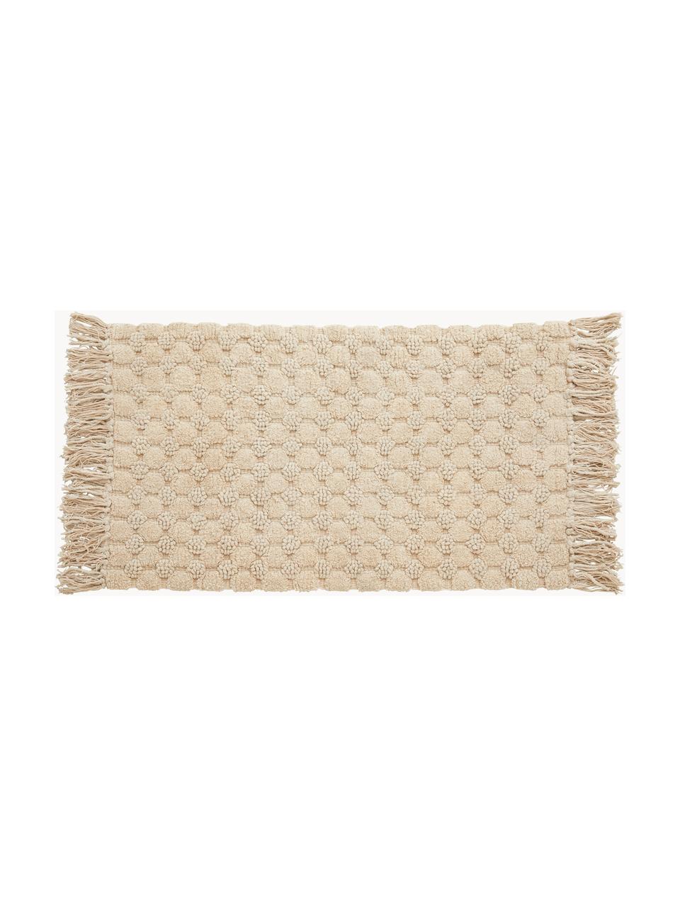 Tappetino da bagno con finitura a frange Luna, 100% cotone, Beige, Larg. 60 x Lung. 100 cm