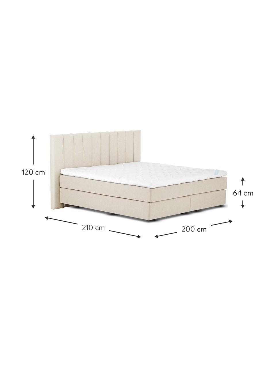 Premium Boxspringbett Lacey in Beige, Matratze: 7-Zonen-Taschenfederkern , Füße: Massives Buchenholz, lack, Webstoff Beige, 160 x 200 cm