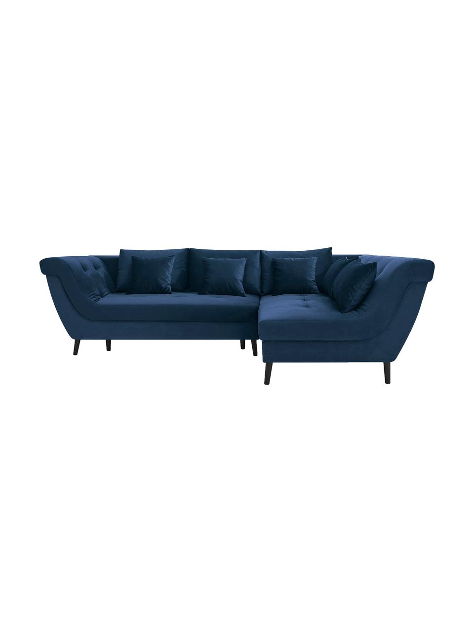 Sofa narożna z funkcją spania z aksamitu Real, Tapicerka: 100% aksamit poliestrowy, Nogi: metal lakierowany, Granatowy, S 296 x G 172 cm