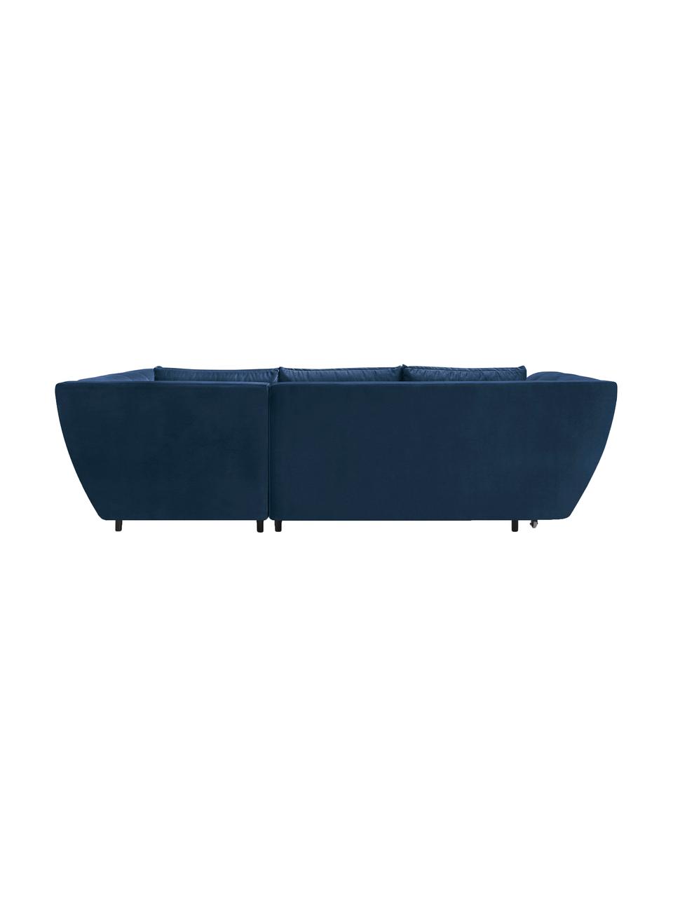 Sofa narożna z funkcją spania z aksamitu Real, Tapicerka: 100% aksamit poliestrowy, Nogi: metal lakierowany, Granatowy, S 296 x G 172 cm