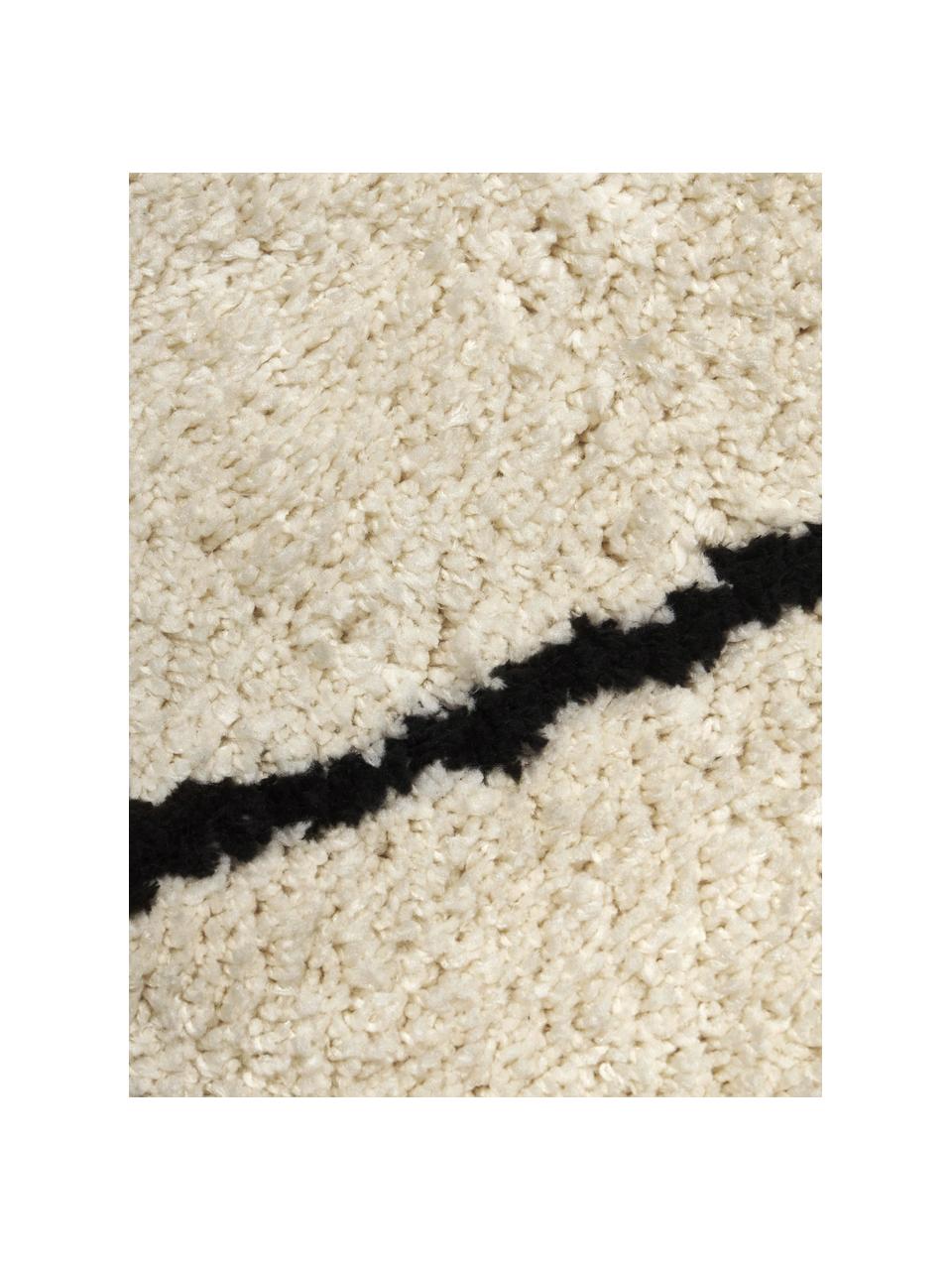 Runder flauschiger Hochflor-Teppich Naima, handgetuftet, Flor: 100 % Polyester, Beige, Schwarz, Ø 120 cm (Größe S)