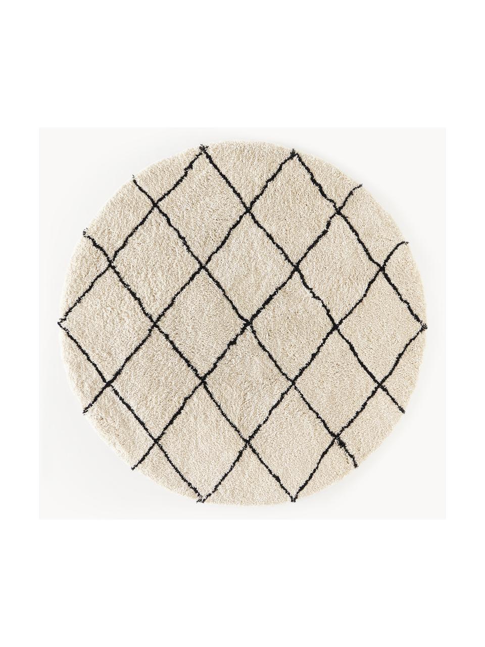 Ručně všívaný kulatý koberec s vysokým vlasem Naima, Béžová, černá, Ø 120 cm (velikost S)