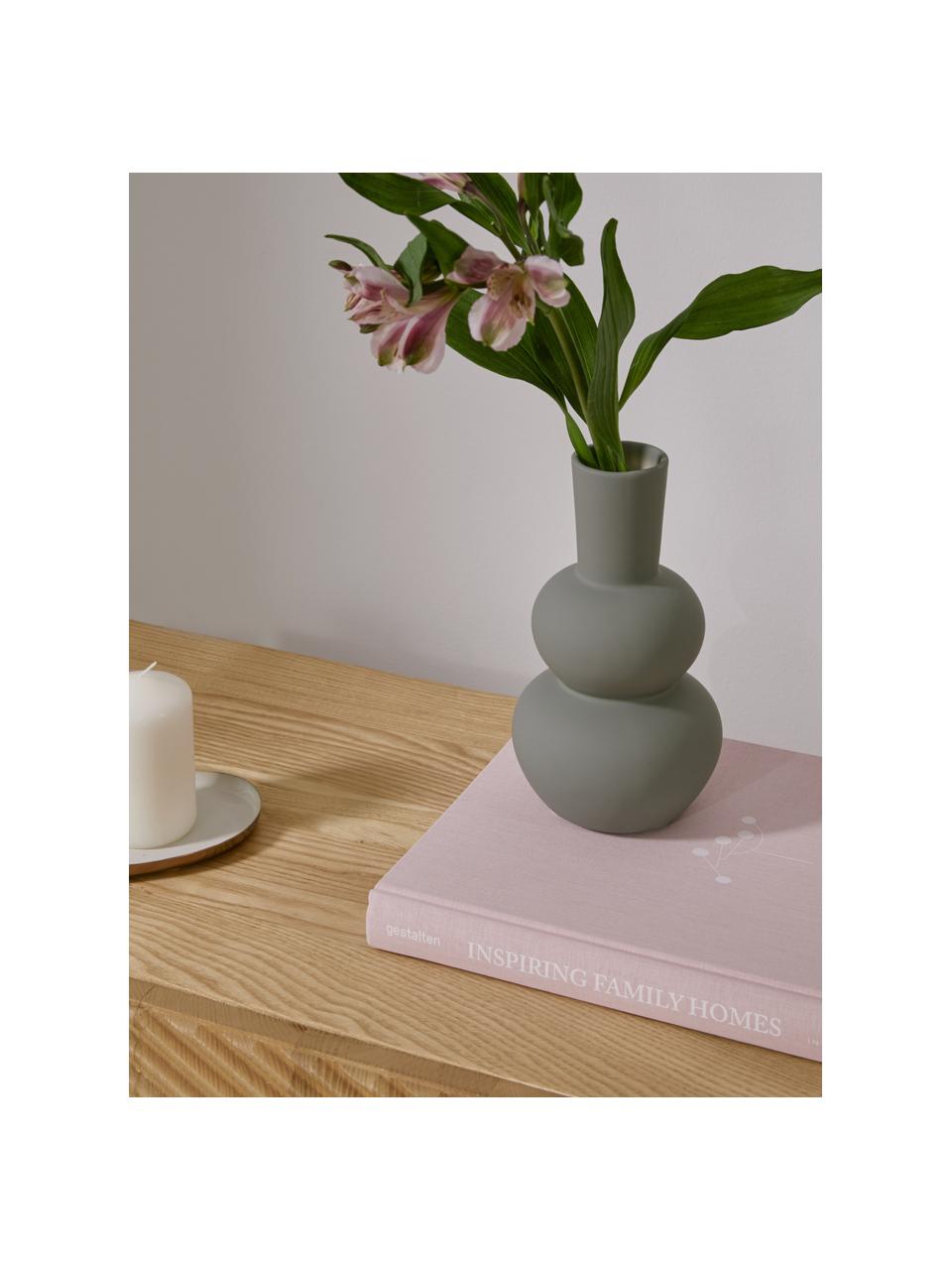 Vaso di design in gres Eathan, Gres, Grigio verde, Ø 11 x Alt. 20 cm