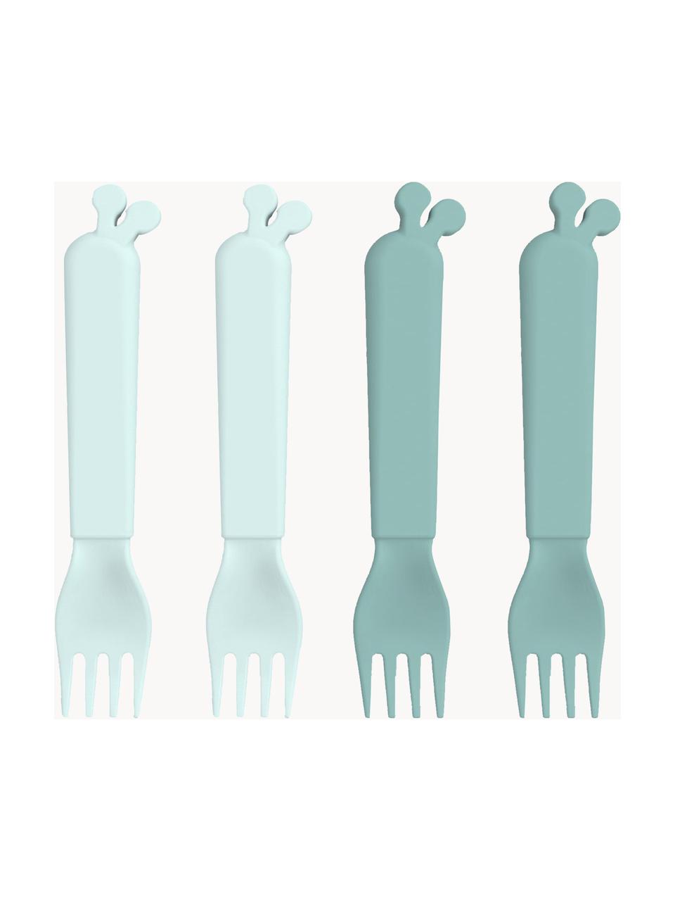 Fourchettes pour enfants Kiddish, 4 élém., Plastique, sans BPA, Bleu ciel, bleu pétrole, long. 13 cm