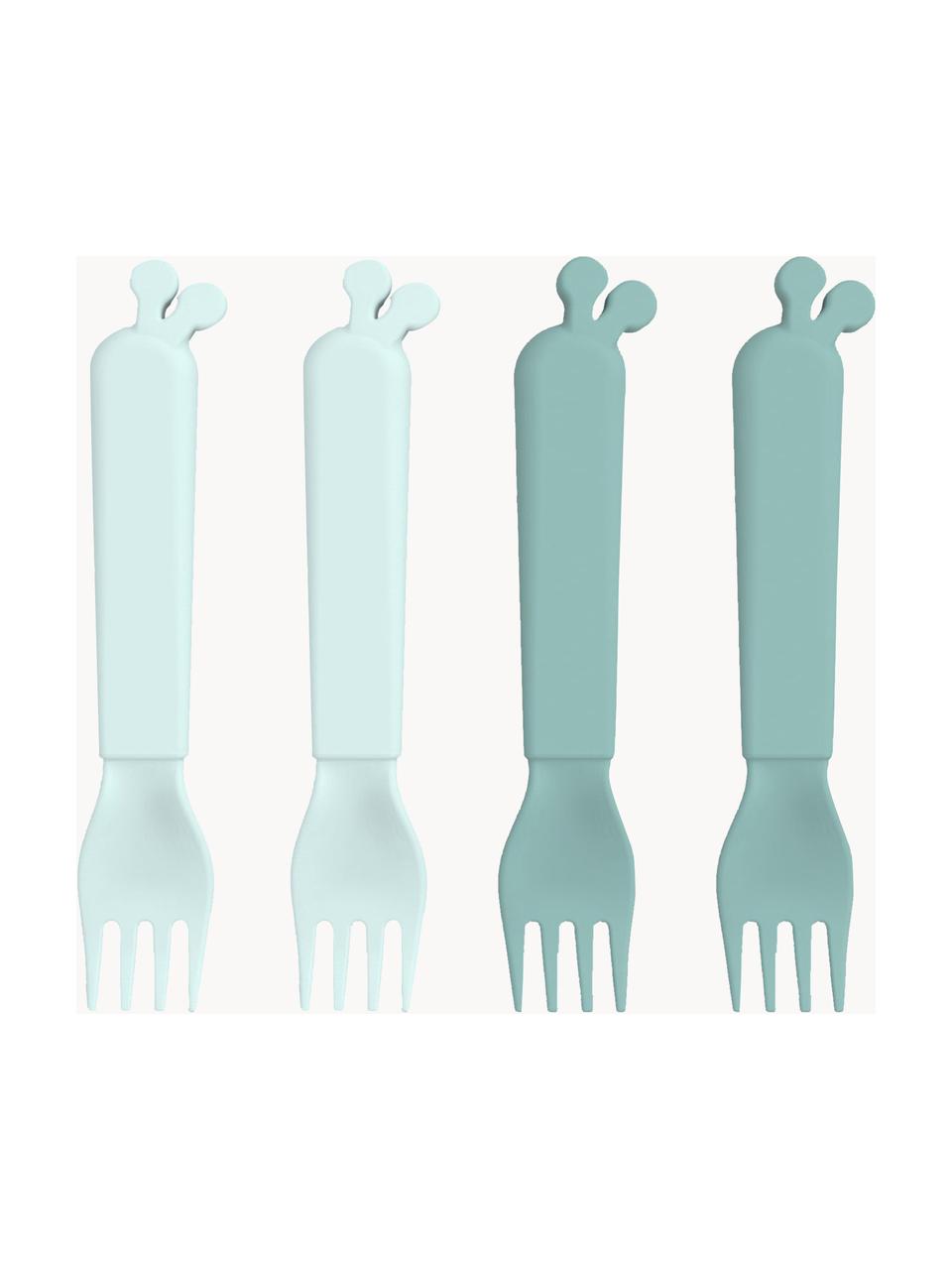 Gabel-Set Kiddish, 4er-Set, Kunststoff, Hellblau, Petrol, L 13 cm