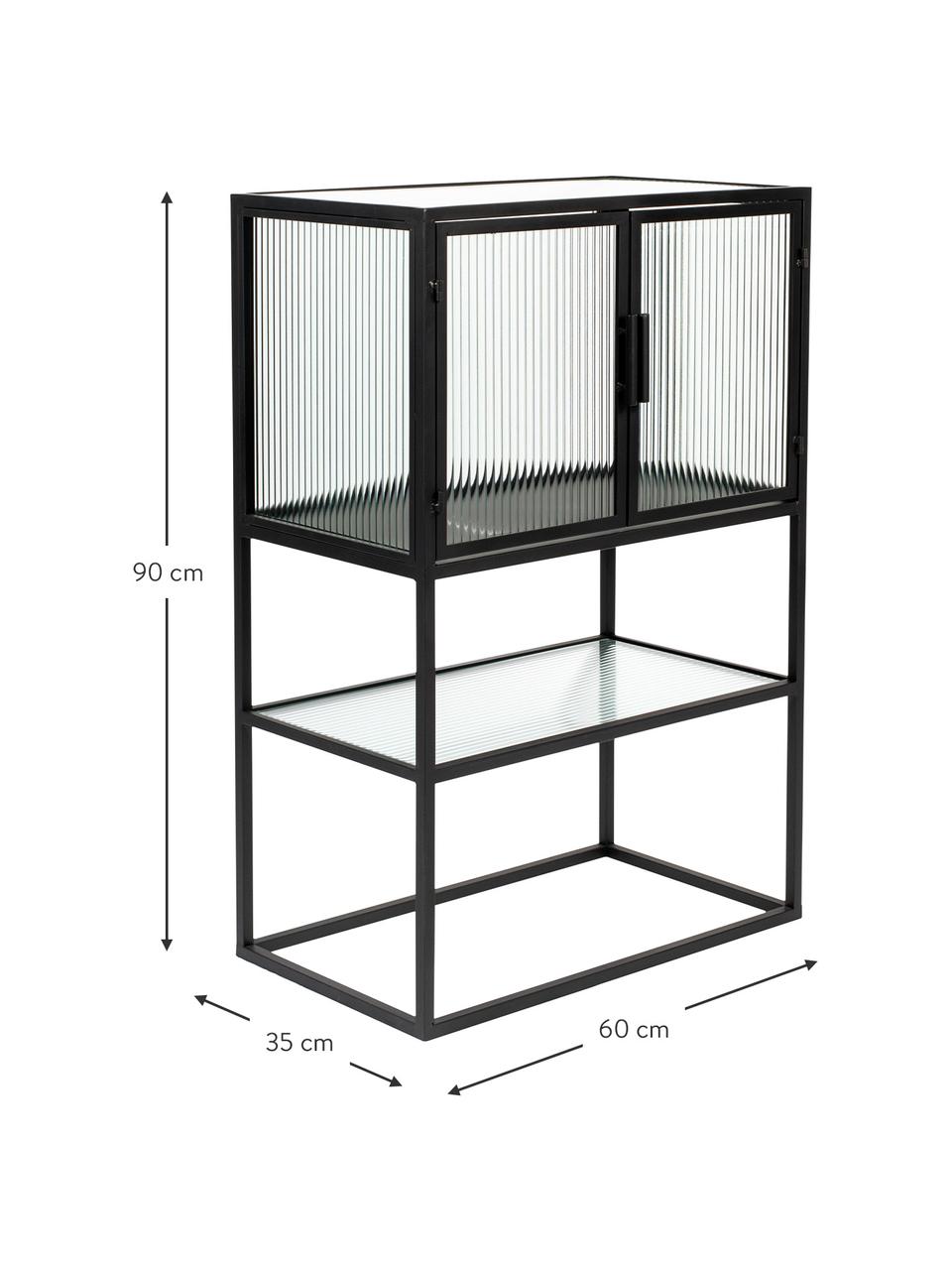 Highboard Boli mit Rillenglas, Gestell: Metall, pulverbeschichtet, Front: Sicherheitsglas, Schwarz, Semi-Transparent, B 60 x H 90 cm