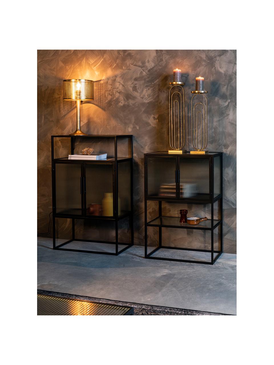 Highboard Boli met gegroefd glas, Frame: gepoedercoat metaal, Zwart, semi-transparant, B 60 cm x H 90 cm