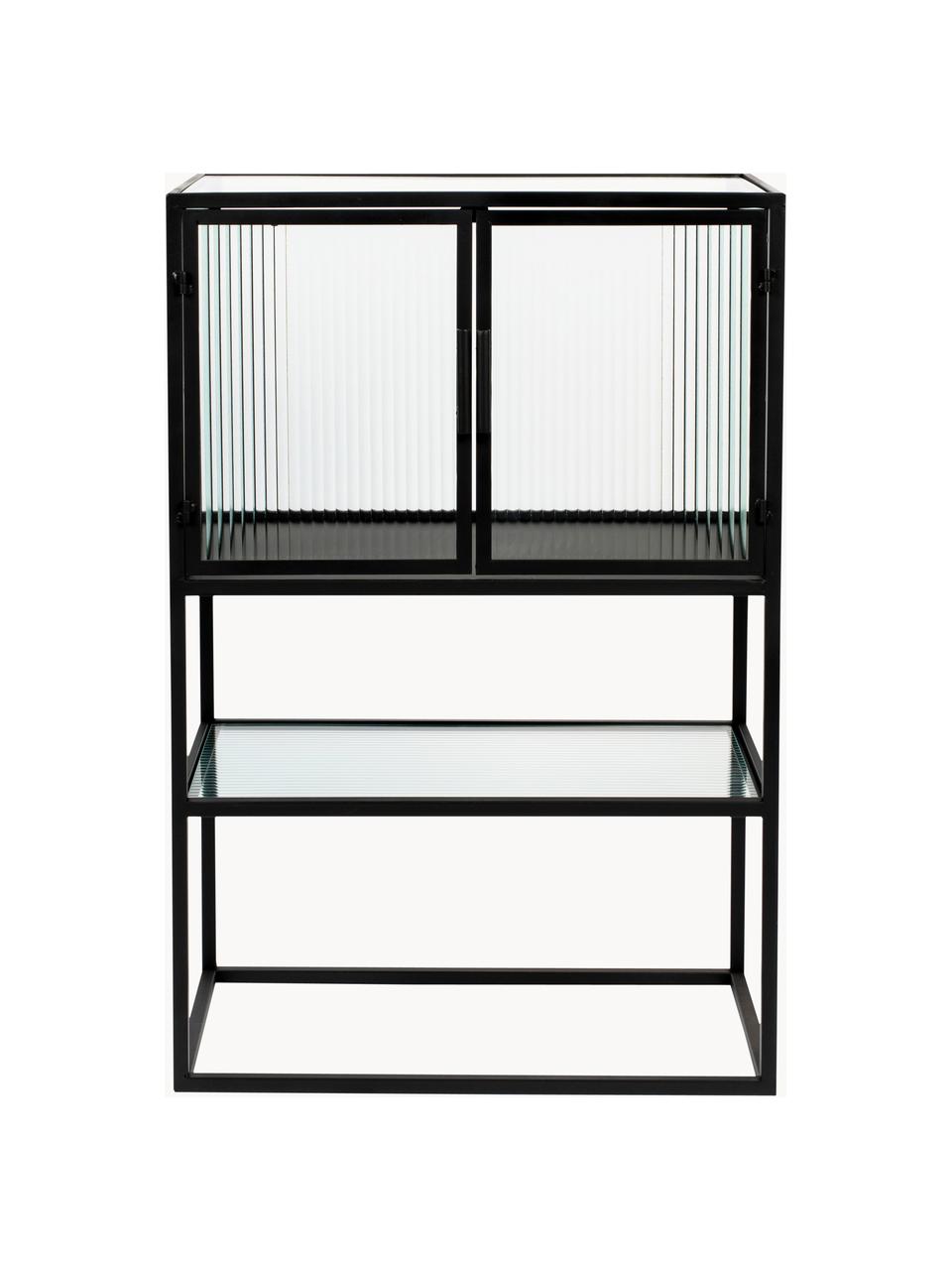 Highboard Boli met gegroefd glas, Frame: gepoedercoat metaal, Zwart, semi-transparant, B 60 cm x H 90 cm