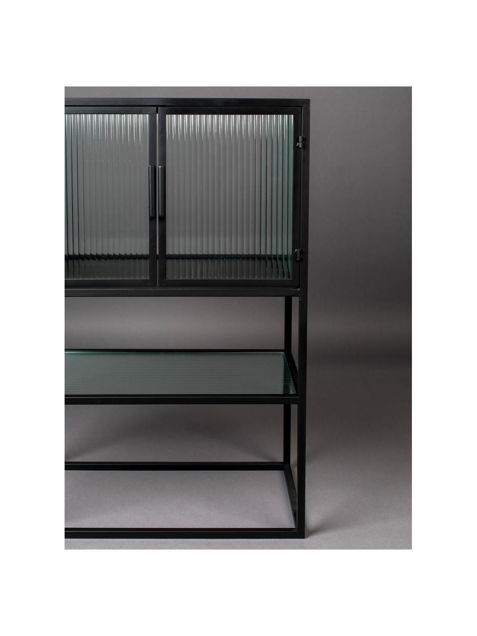 Highboard Boli met gegroefd glas, Frame: gepoedercoat metaal, Zwart, semi-transparant, B 60 cm x H 90 cm