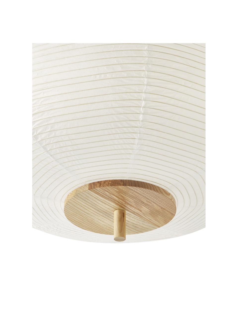 Plafonnier design en papier de riz Misaki, Blanc, bois clair, Ø 52 x haut. 30 cm