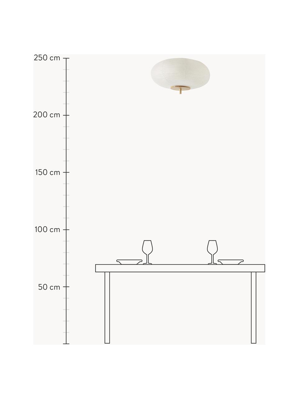 Design Deckenleuchte Misaki aus Reispapier, Lampenschirm: Reispapier, Dekor: Holz, Baldachin: Metall, pulverbeschichtet, Weiss, Helles Holz, Ø 52 x H 30 cm