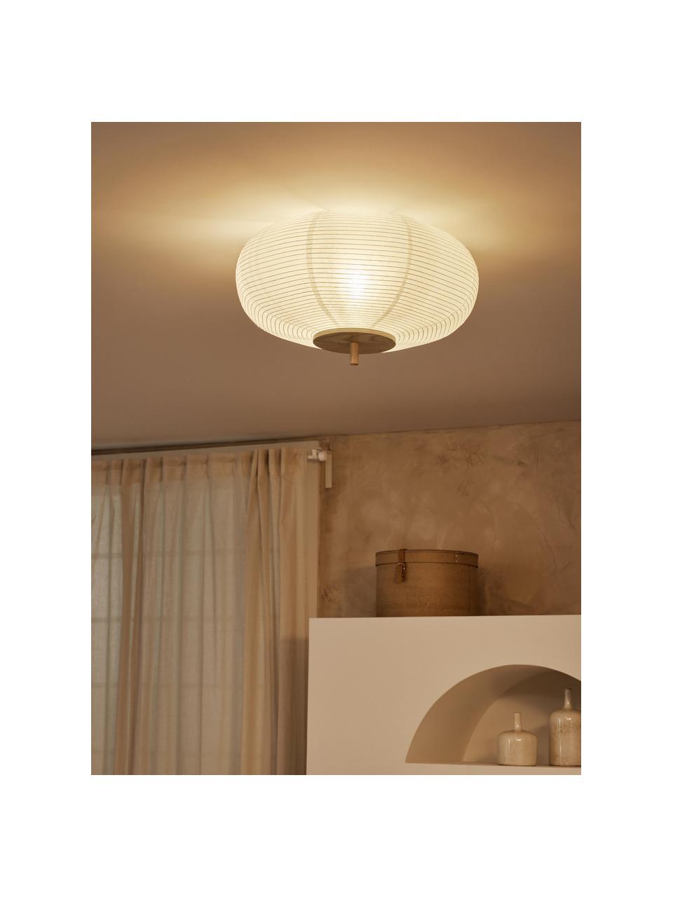 Dizajnová stropná lampa z ryžového papiera Misaki, Biela, svetlé drevo, Ø 52 x V 30 cm