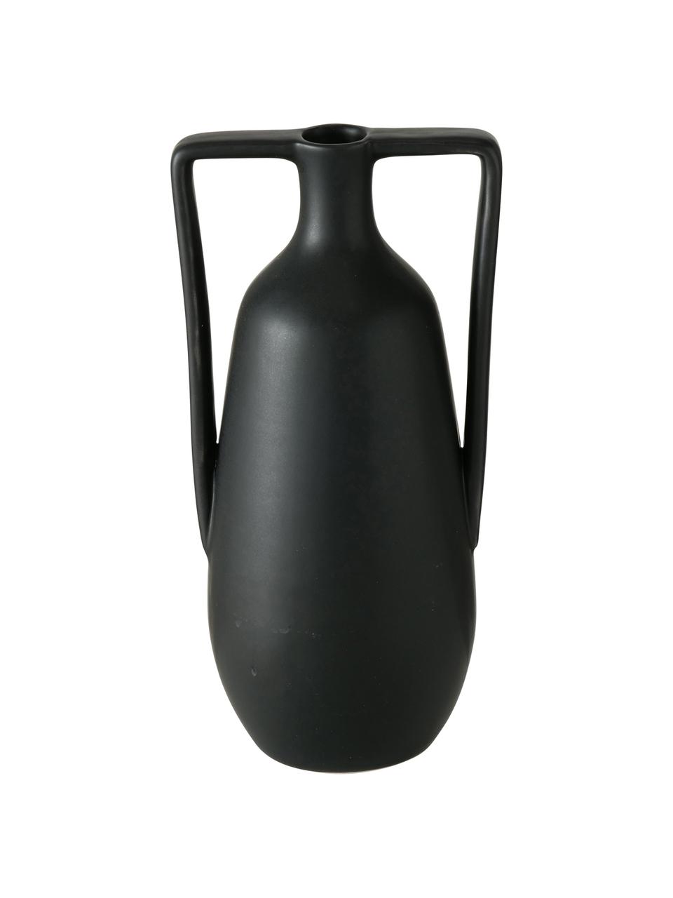 Handgefertigte Steingut-Vase Melax, Steingut, Schwarz, B 11 x H 20 cm