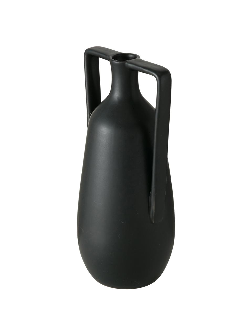 Handgefertigte Steingut-Vase Melax, Steingut, Schwarz, B 11 x H 20 cm