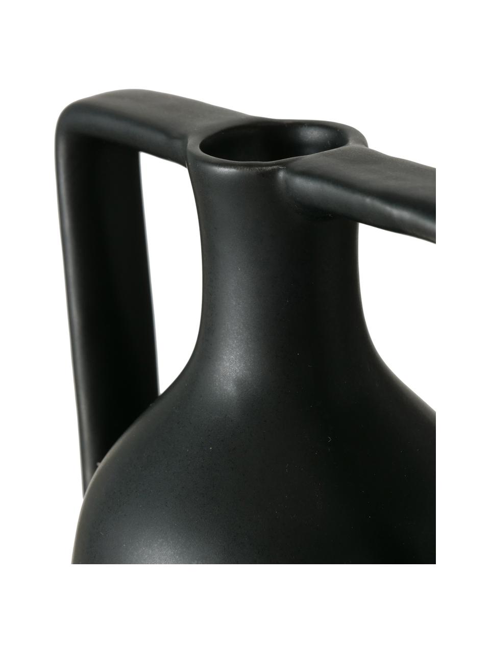 Handgefertigte Steingut-Vase Melax, Steingut, Schwarz, B 11 x H 20 cm