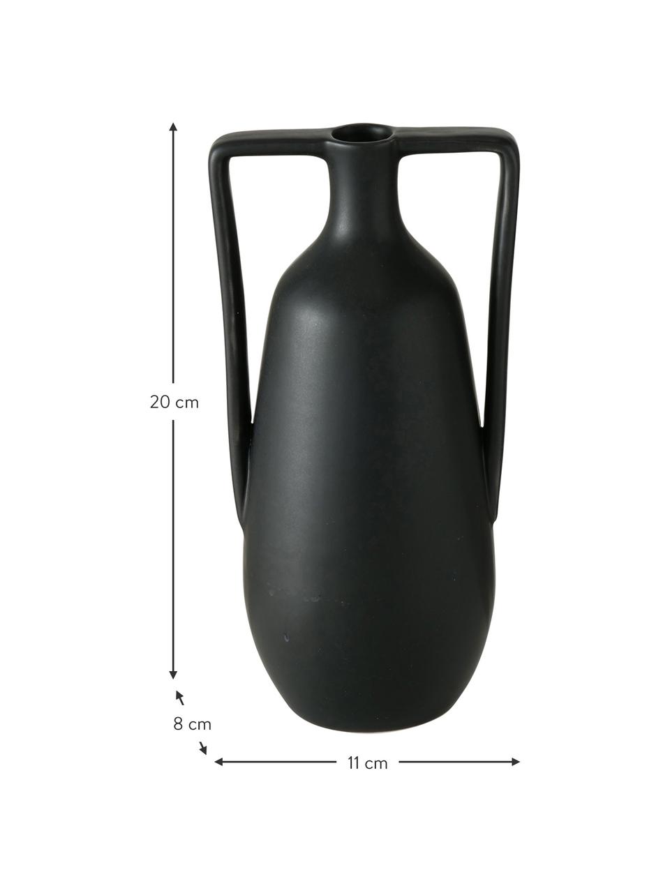 Handgefertigte Steingut-Vase Melax, Steingut, Schwarz, B 11 x H 20 cm