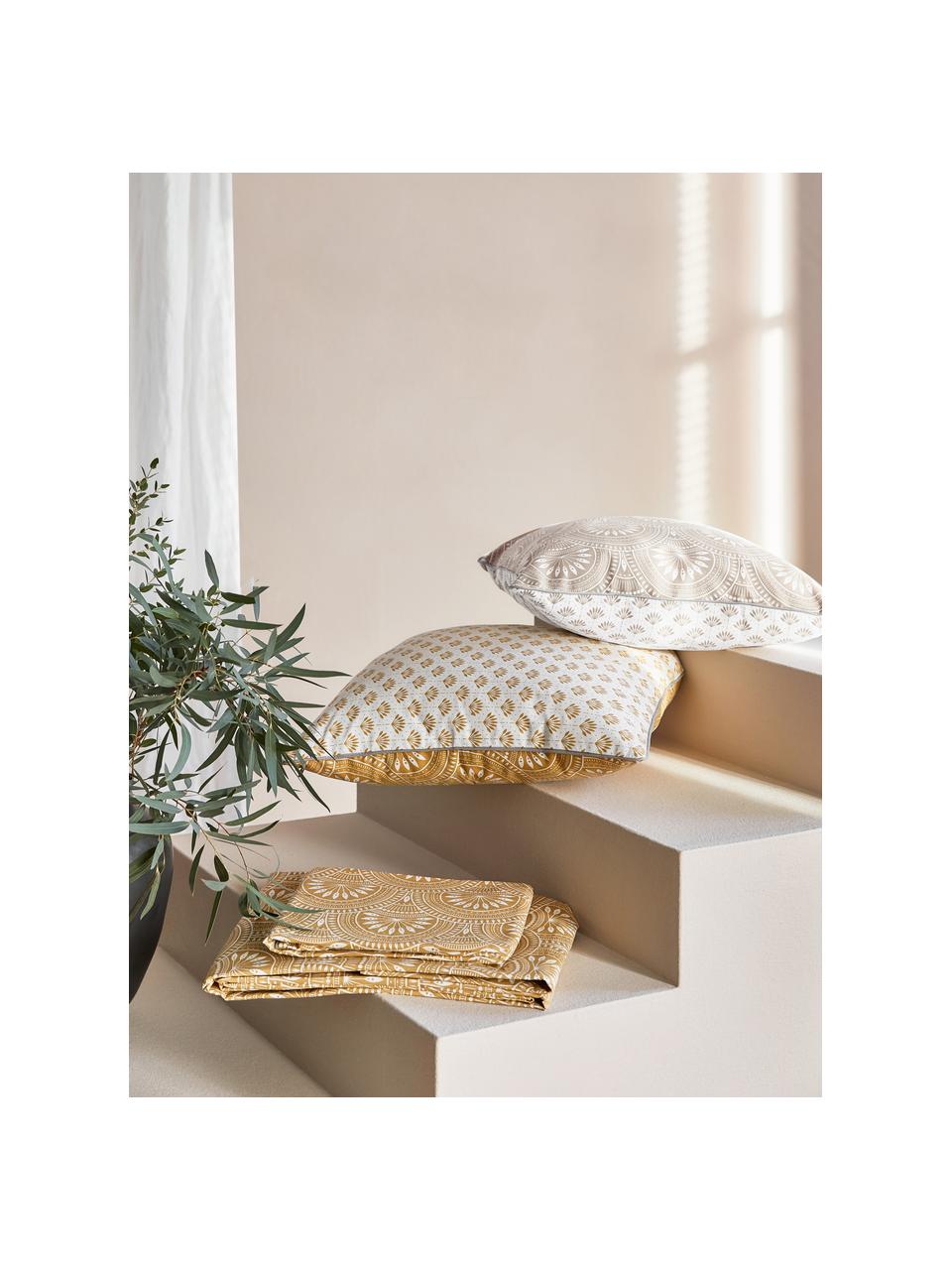 Dwustronna poszewka na poduszkę z bawełny organicznej Tiara, 100% bawełna organiczna, certyfikat GOTS, Taupe, kremowobiały, S 45 x D 45 cm