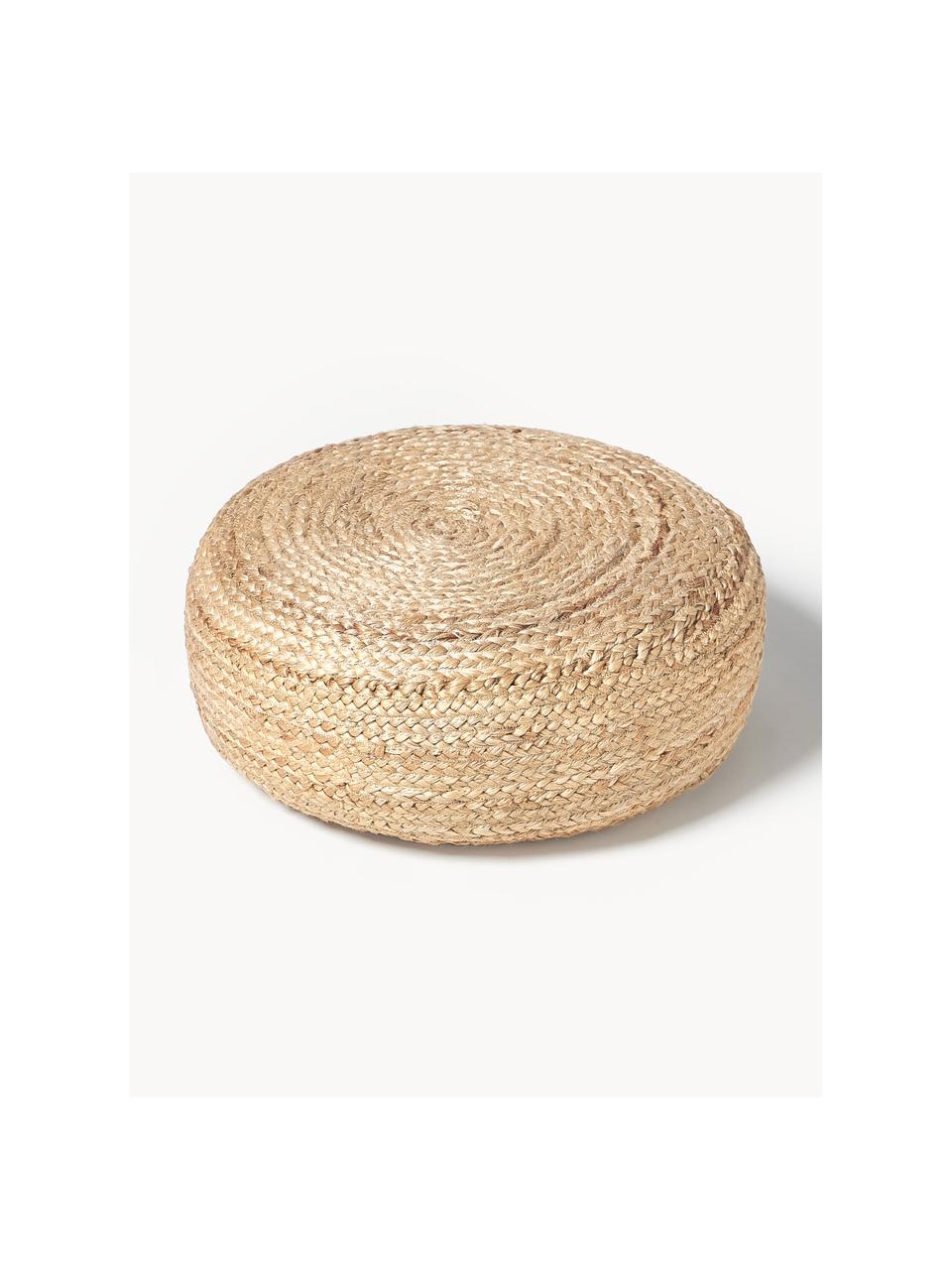 Handgefertigter Pouf Bono aus Jute, Bezug: Jute, Beige, Ø 58 cm, H 21 cm