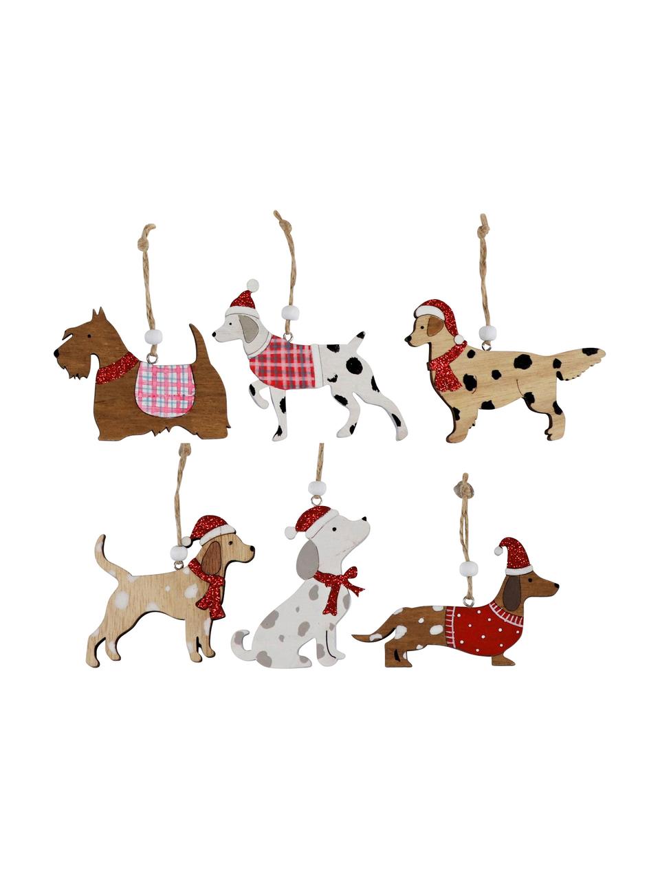 Houten kerstboomhangersset Christmas Dogs, 12 stuks, Meerkleurig, B 11 x H 8 cm