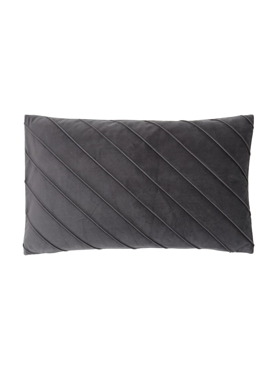 Housse de coussin en velours gris foncé Leyla, Velours (100 % polyester), Gris foncé, larg. 30 x long. 50 cm