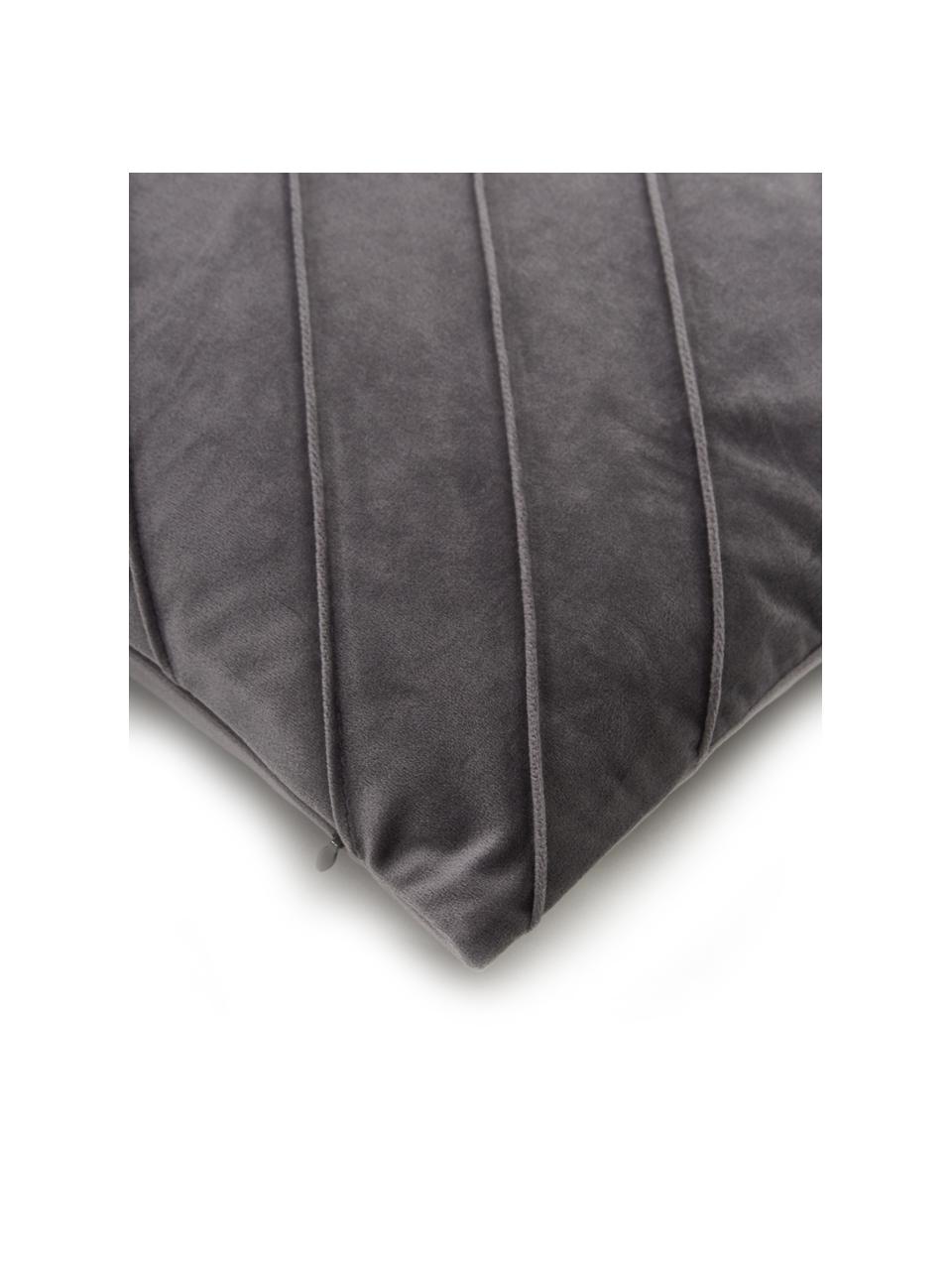 Federa arredo in velluto grigio scuro con motivo Leyla, Velluto (100% poliestere), Grigio, Larg. 30 x Lung. 50 cm