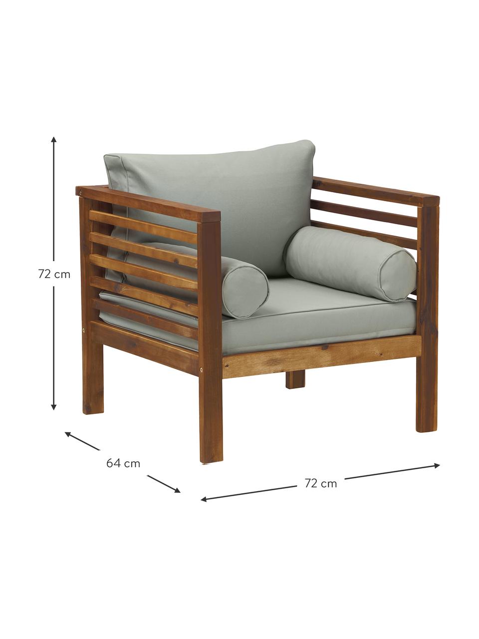Garten-Loungesessel Bo mit grauem Sitzkissen, Gestell: Massives Akazienholz, geö, Dunkles Holz,Grau, B 72 x H 64 cm