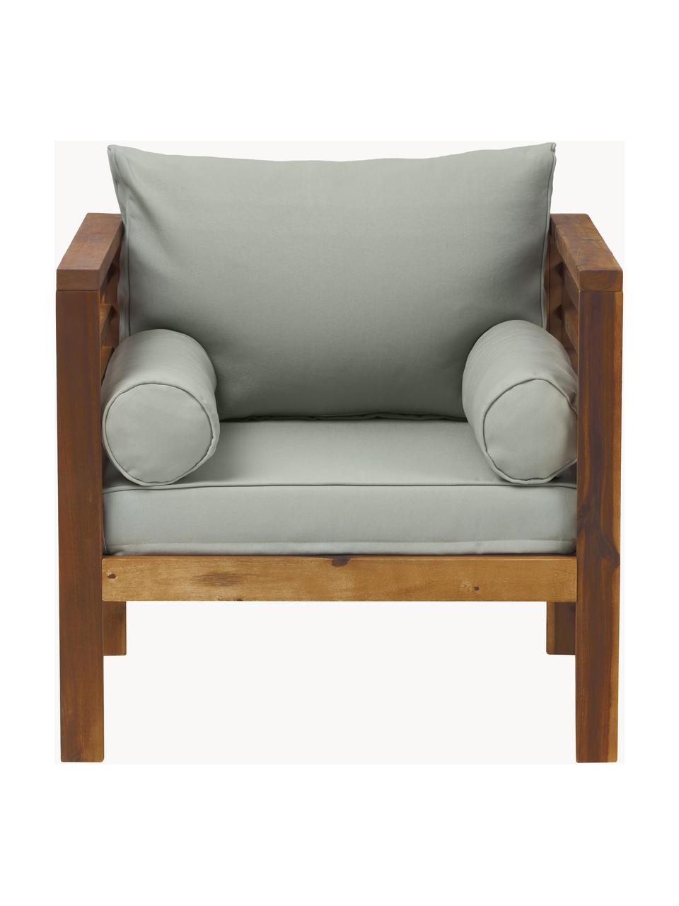 Sillón para exterior Bo, Tapizado: poliéster (resistente a l, Estructura: madera de acacia maciza a, Madera oscura, gris, An 72 x Al 64 cm