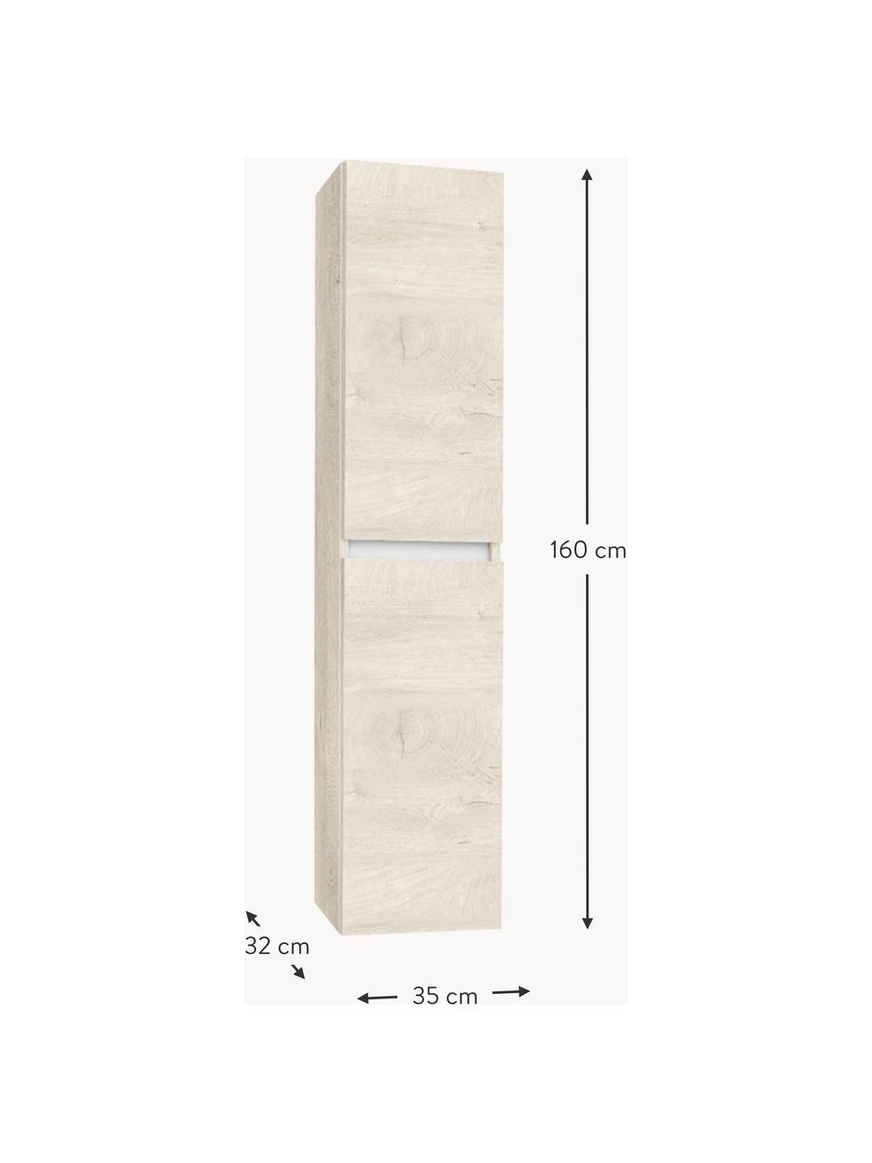 Mueble de baño alto Perth, 35 cm, Estantes: vidrio, Acabado de madera de roble, An 35 x Al 160 cm