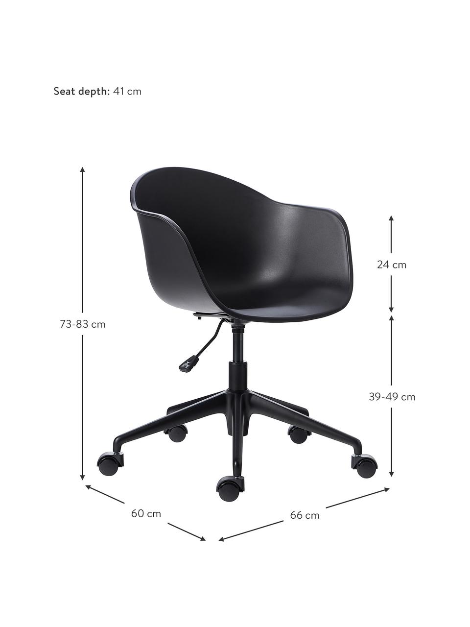 Krzesło biurowe Claire, Stelaż: metal malowany proszkowo, Czarny, S 66 x G 60 cm
