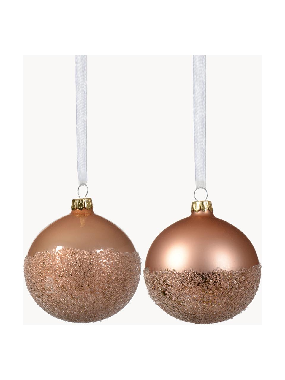 Kerstballen Flossy, set van 6, Glas, Koperkleurig, Ø 8 cm