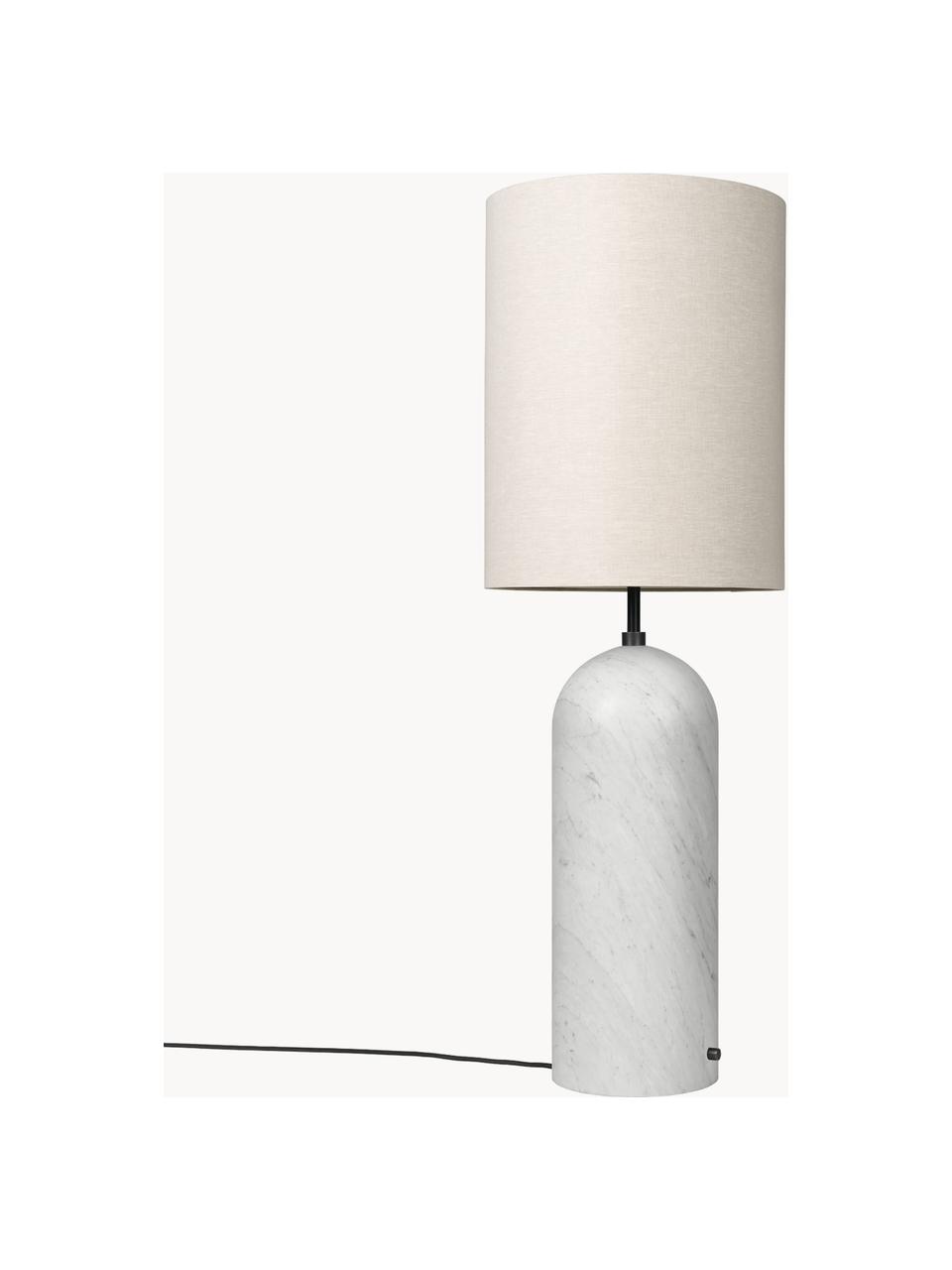 Lámpara de pie pequeña regulable con base de mármol Gravity, Pantalla: tela, Cable: plástico, Beige claro, blanco veteado, Al 130 cm