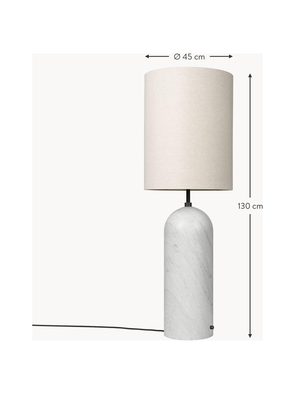 Lámpara de pie pequeña regulable con base de mármol Gravity, Pantalla: tela, Cable: plástico, Beige claro, blanco veteado, Al 130 cm